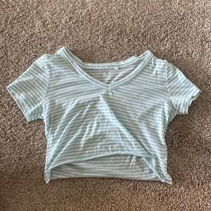 light blue striped cropped t-shirt